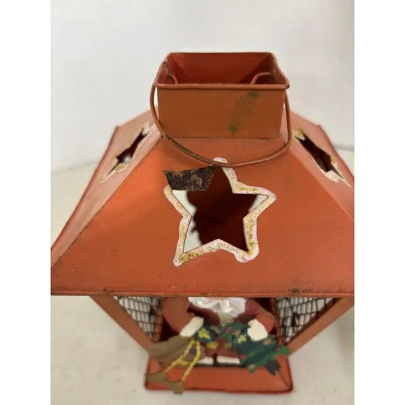 Set of 2 Vintage Christmas Metal Lanterns Santa Snowman Holiday Decor - Picture 2 of 7